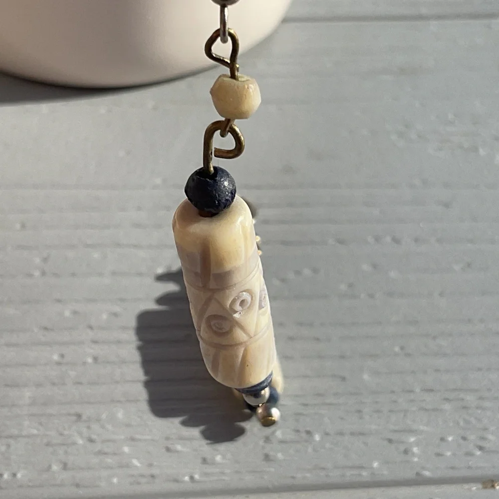Dangle Earrings Carved beads pierced 2” long